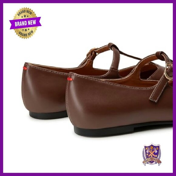 Women's T-Strap Mary Jane Ballet Flats Pointed Toe Adjustable Buckle Slip On - Picture 5 of 8